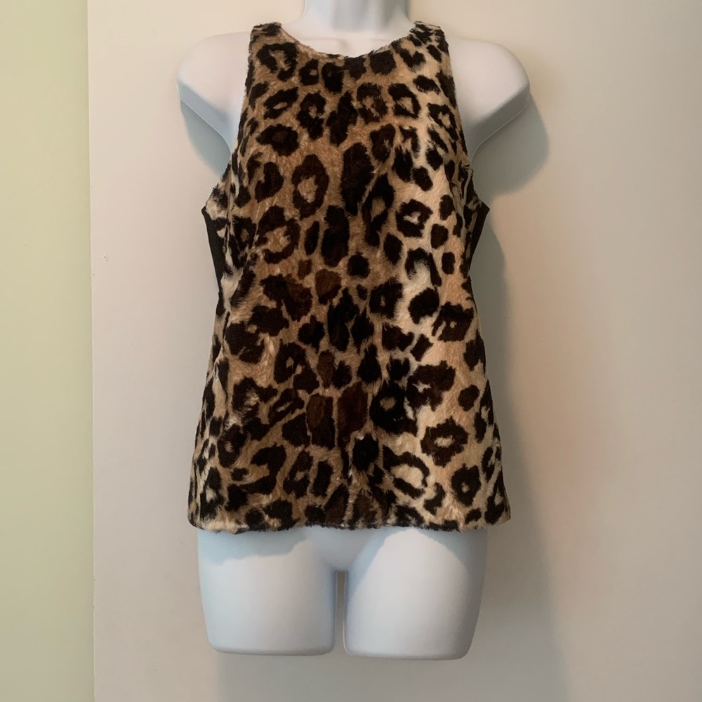 Trina Turk Cheetah Print faux fur sleeveless top